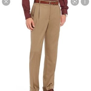 Roundtree & Yorke Gold Label Wool Dress Pants Pleated with Cuff Dark Tan 36x32